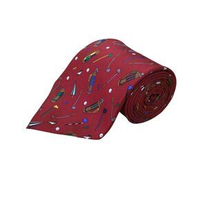 Save The Children Mens Red Silk Golf Themed Novelty Tie "Lets Go Golfin"